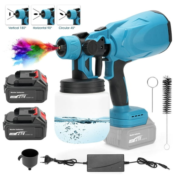 Cordless Paint Sprayer, 800W with 2 X 3000mAh 21V Batteries 3 Spray Modes, 800ML Container, HVLP Paint Sprayer Gun for House Painting Fence Cabinets Wall