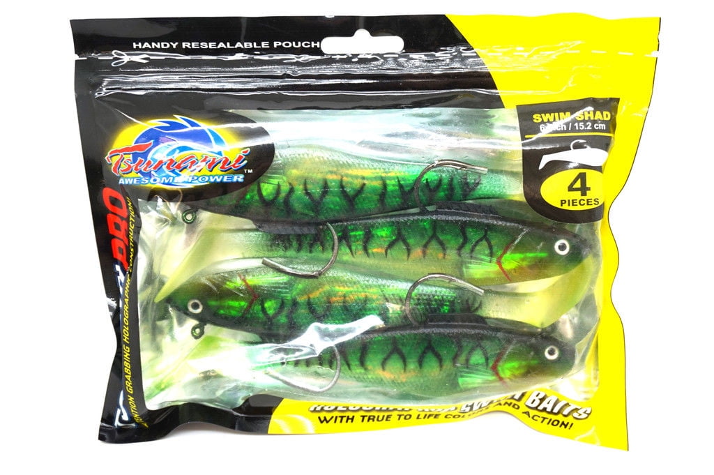 Tsunami Pro 6" Swim Holographic Shad Fishing Lure, Green Mackerel, SS6