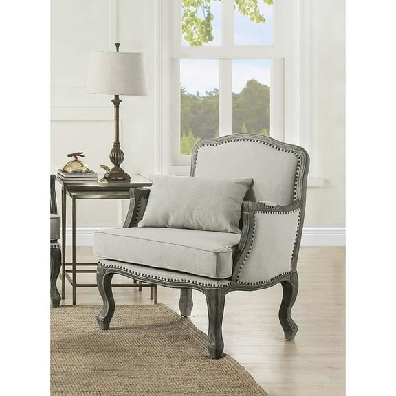 Acme Tania Cream Linen & Brown Finish Chair w/Pillow