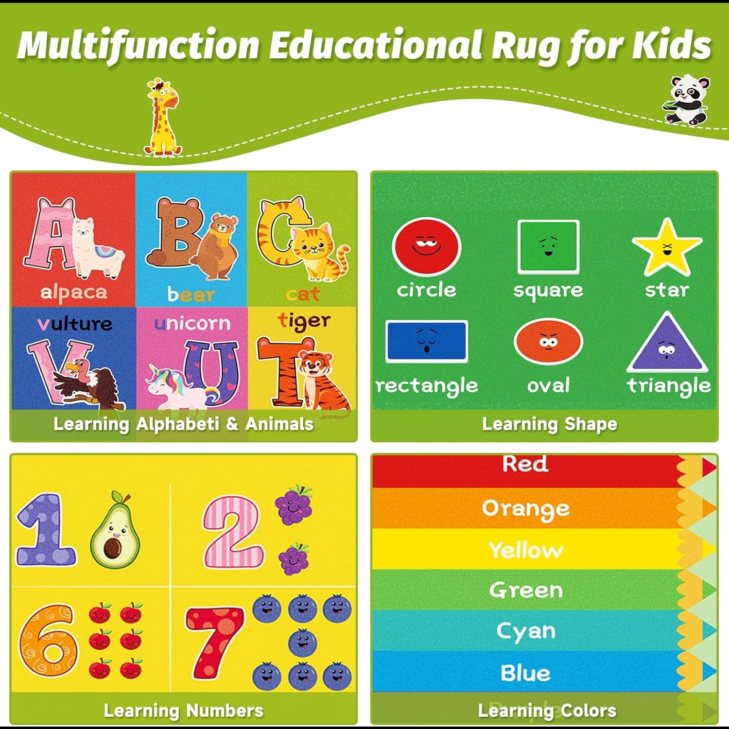 Baby Play Mat Kids Rug for Playroom, Floor Mat for Toddlers, Playtime Collection ABC, Numbers, Animals Educational Area Rugs for Kids Room Classroom ( 78.7X 59 Inch)