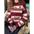 thumbnail image 6 of Women'S Fall Grandpa Sweater Vintage Oversized Striped Crew Neck Long Sleeve Drop Shoulder Knit Pullovers Red S, 6 of 8