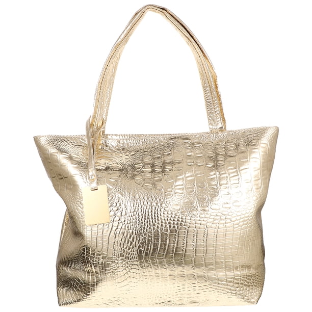 BRIGHTFUFU 1 bolso de mano de gran capacidad para mujer, bolso de hombro tipo shopper, bolso de mano de moda para el trabajo escolar, dorado