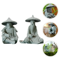 Baluue Light Grey Resin Fisherman Figurine for Aquarium or Bonsai Decor, 2pcs Statues
