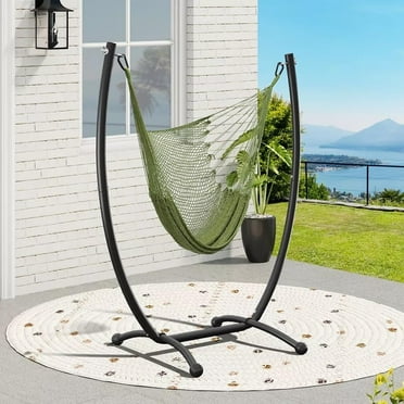 WLGSG Polyester Rope Hanging Hammock Chair with Stand, Patio Swing for Indoor and Outdoor Use
