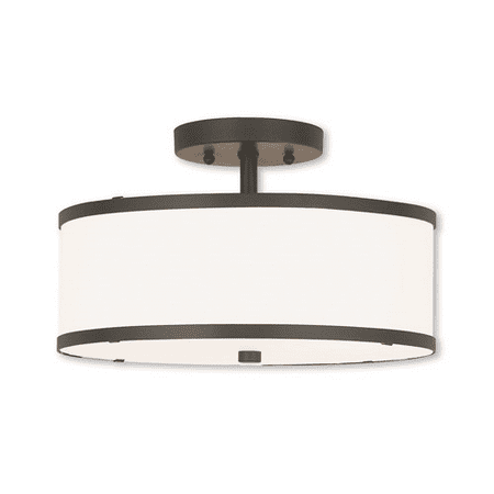 

Semi Flush Mounts 2 Light With Steel Hand Crafted Off-White Fabric Hardback Bronze size 13 in 120 Watts - World of Crystal