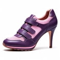 thumbnail image 2 of FSJ Women Chic Round Toe Sneaker Heels Mesh Leather Strap Stiletto Pumps Size 7.5 Purple, 2 of 4