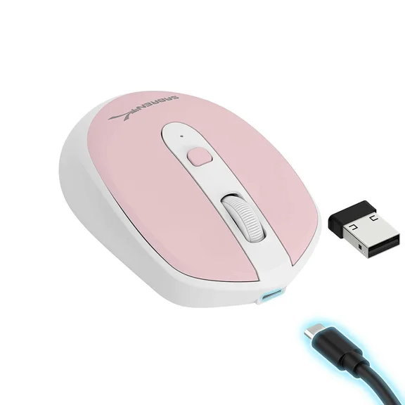 RHEA- 2.4G Rechargeable Wireless Mouse With 4 Keys Pink White