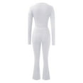 thumbnail image 5 of Women's 2 Piece Outfit - Long Sleeve Crop Top & Flare Pants Set, Polyester Yoga Tracksuit, Winter Casual Wear, S-XXL Sizes, 5 of 5