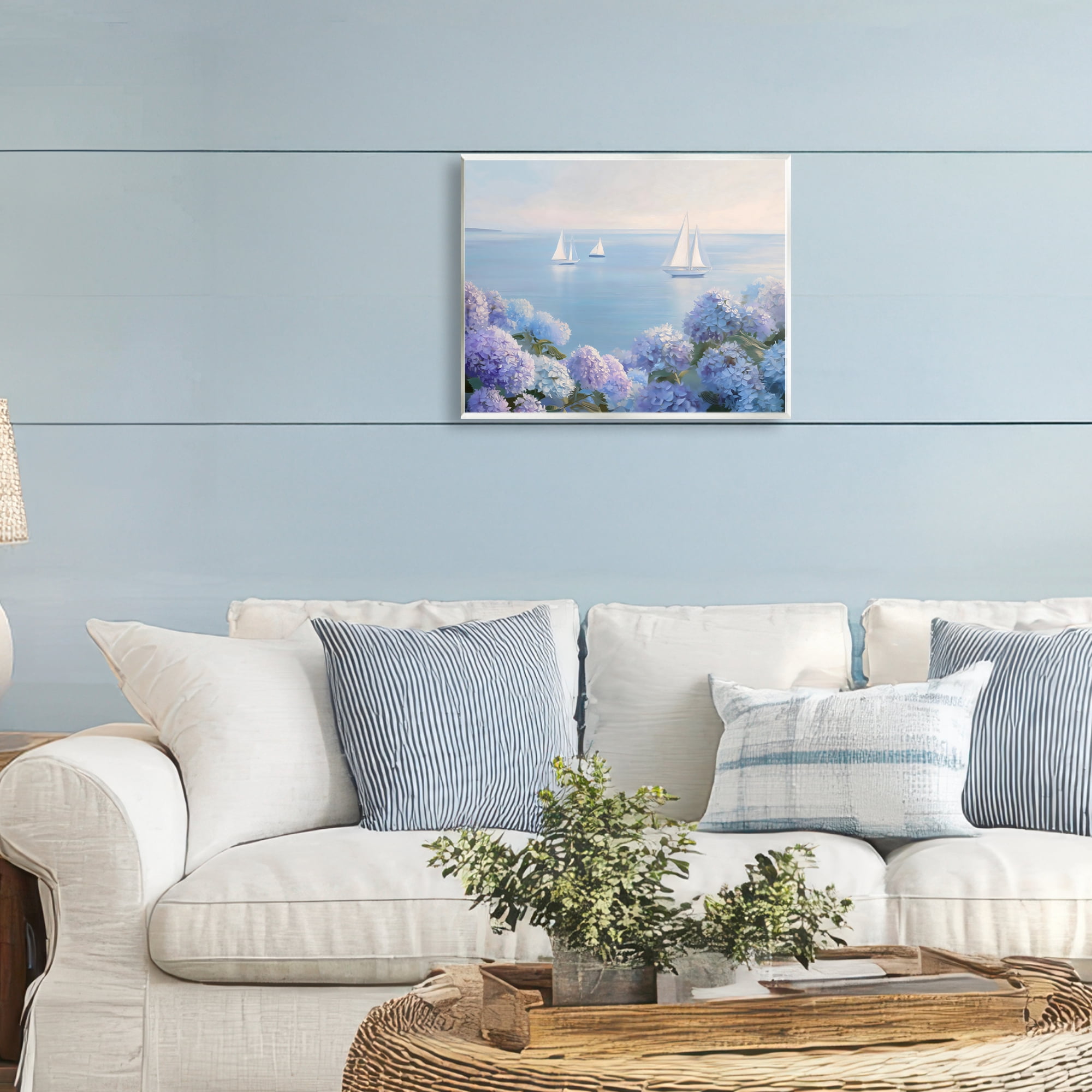 Stupell Industries Sailboats & Hydrangeas at Sea Wall Plaque Art, design by LSR Design Studio