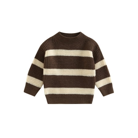 

Bagilaanoe Toddler Baby Girl Boy Knitted Sweater Long Sleeve Stripe Print Pullover 6M 12M 24M 3T 4T 5T 6T Kids Warm Jumpers Tops Fall Loose Knitwear