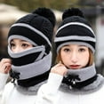 thumbnail image 2 of HESHENG Fleece Lined Women Beanie Knit Hat, Winter Scarf Mask Set, Girls Warm Hat Earmuffs Cap with Pom Scarf Set, Black, 2 of 5