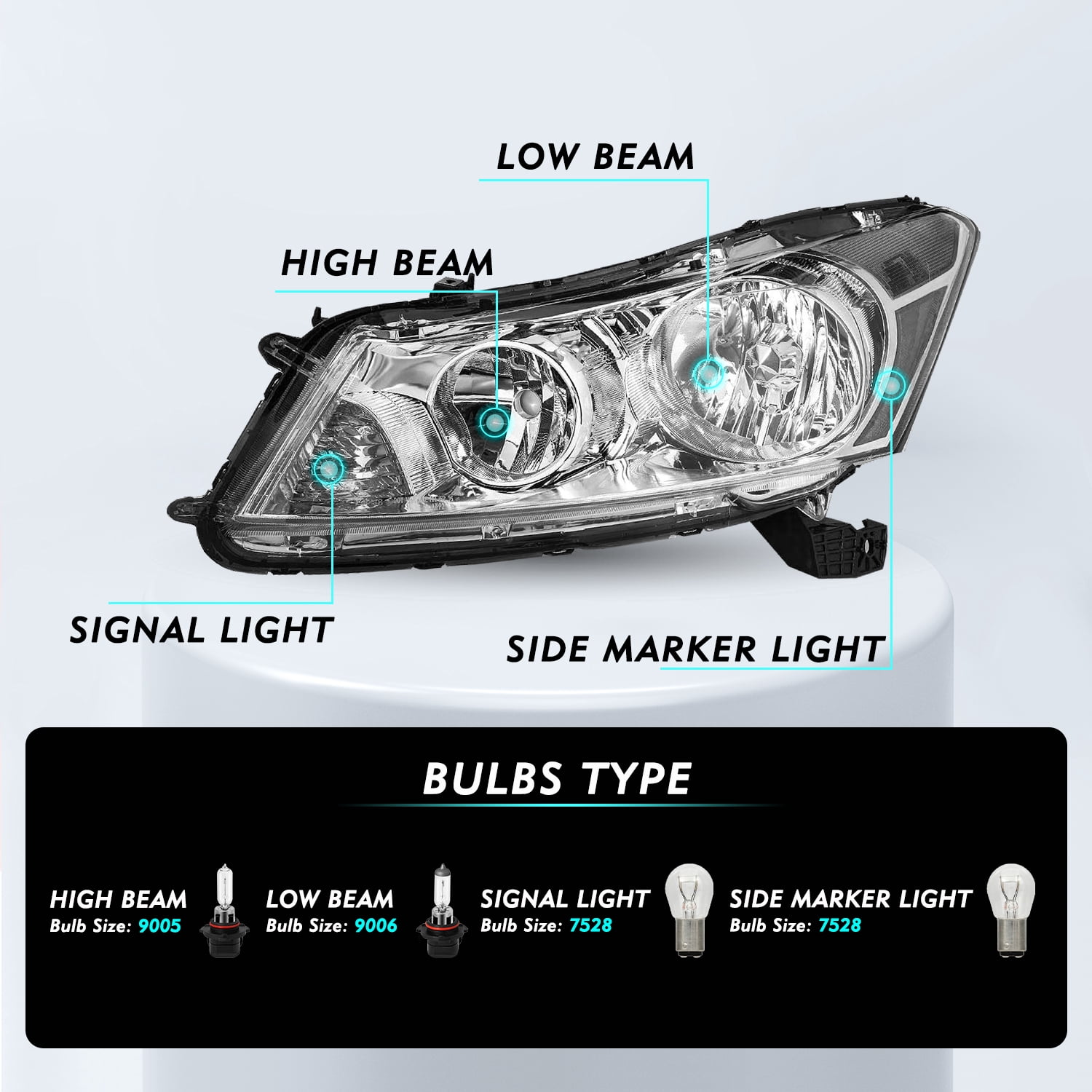 BRYGHT Chrome Clear Headlights Fits 2008-2012 Honda Accord 4-Door Sedan