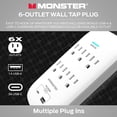 thumbnail image 4 of Monster 6-Outlet Surge Protector Power Strip, 2 USB Ports, 1200J, ETL Listed, for Home & Office, 4 of 9