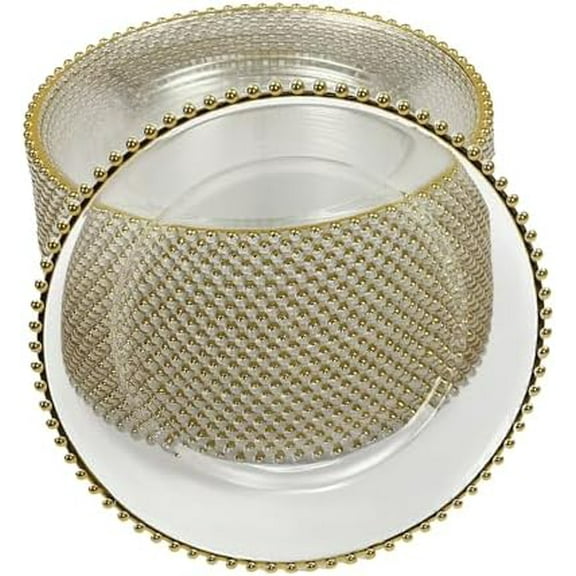 25 Pcs Clear Charger Plate 12.6 inch, clear charger plates with Gold Elegant Beaded Rim, Table Charger Plate Round Stackable for banquets, weddings, birthday parties$$Home Decor, Kitchen, & Other