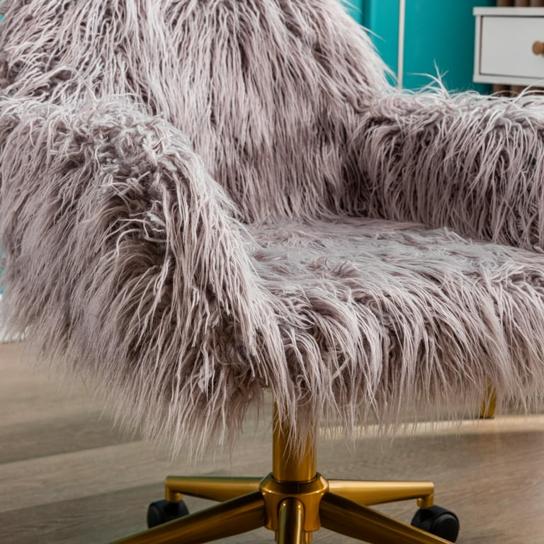 Faux Fur Desk Chair, Cute Fluffy Upholstered Padded Seat, Vanity Accent  Modern Height Adjustable Swivel, for Living Room, Makeup, Home Office, Teen  Girls Bedroom, White 