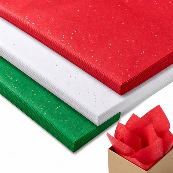 60Pcs Glitter Tissue Paper, 13.8 x 19.7 Inch Red Green White Sparkly Gift‑Wrapping Sheets, Festive Decorative Tissue Paper for Christmas Presents, Gift Bags and Handmade DIY Craft Decor