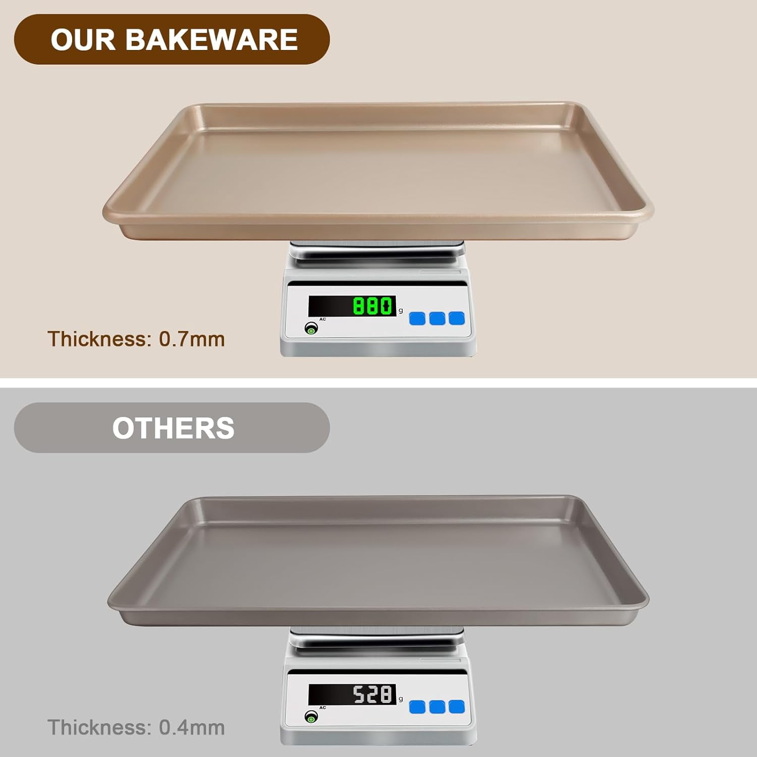 Baking Sheet Pan Set of 3 Commercial Cookie Sheets for Baking Nonstick Half/Quarter/Jelly Roll Pans Replacement Toaster Oven Tray Heavy Duty & Easy Clean Champagne Gold
