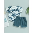 thumbnail image 4 of Suealasg Kids Boys Summer Outfits 6M 1T 2T 3T Short Sleeve Tree Print Lapel T-Shirt+ Elastic Waist Shorts Set 2Pcs Toddler Baby Boys Beach Vacation Clothes, 4 of 9