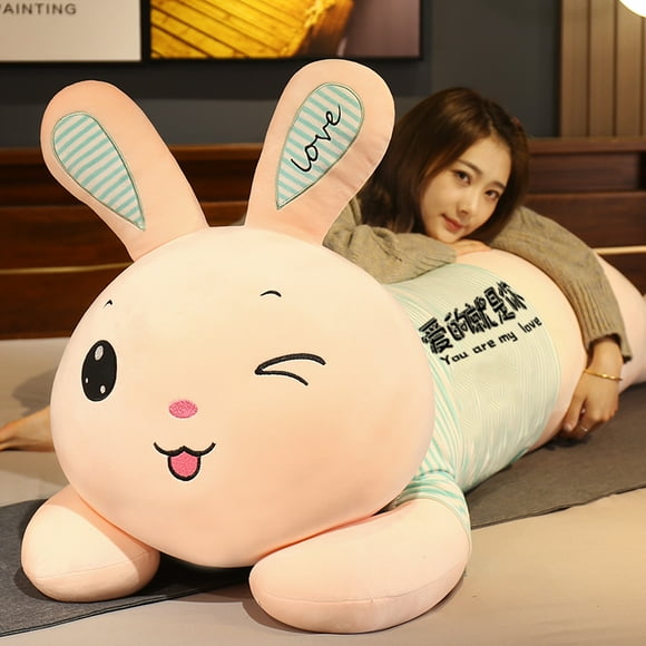 130cm Giant Rabbit Plush Toy Soft Stuffed Lying Bunny Pillow Cartoon Animal Doll Sleeping Pillow Cushion Home Decor Kids Gift