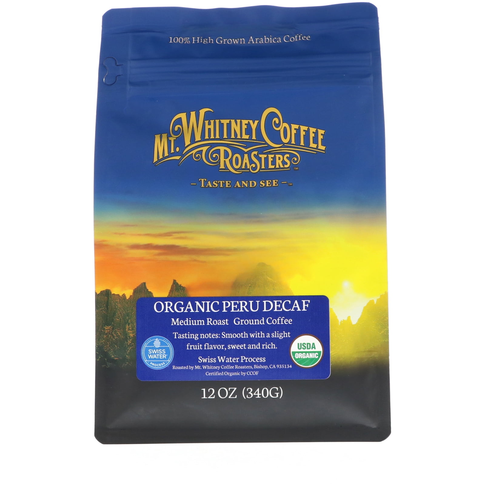 Organic Peru Decaf, Ground Coffee, Medium Roast, 12 oz (340 g), Mt. Whitney Coffee Roasters