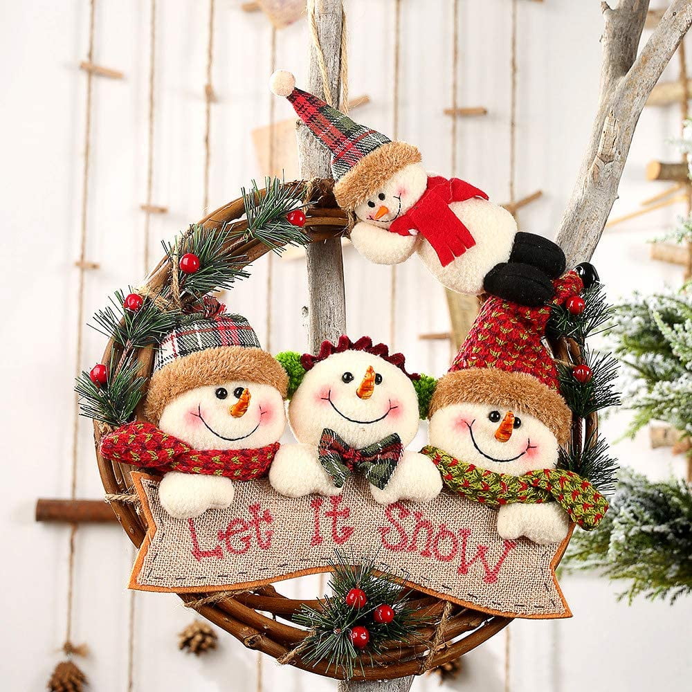 Cute Santa Snowmen Plush Hanging Garland Shabby Chic 