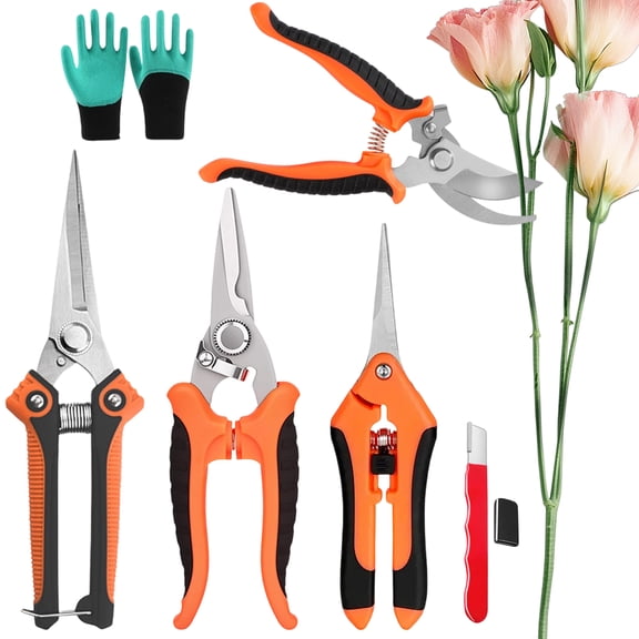Yalumo 4-Pack Pruning Shears with Safety Lock, Stainless Steel Handheld Garden Scissors with Sharpener and Gardening Gloves for Flowers, Fruit Trees and Indoor Outdoor Plants