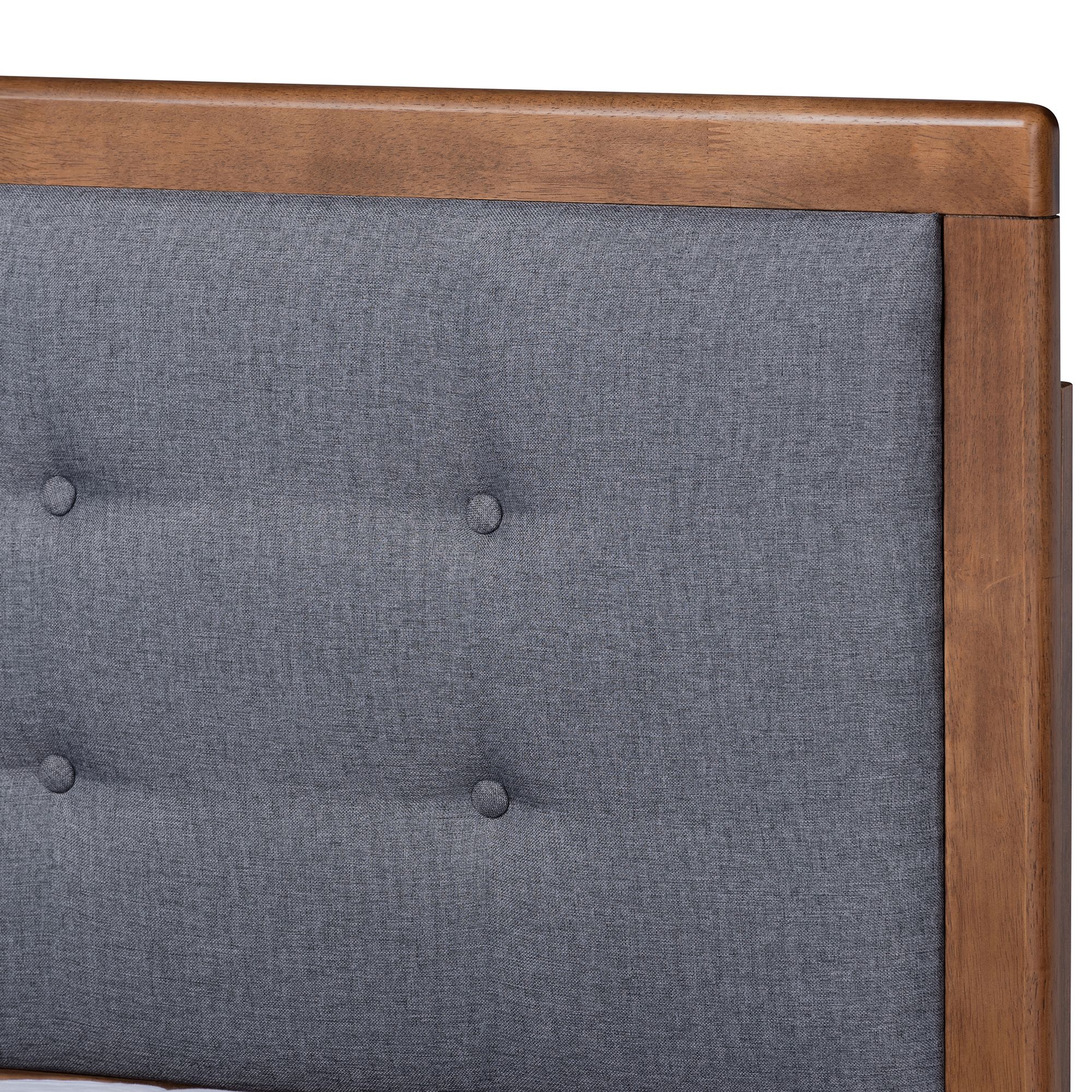 Baxton Studio Emele Modern Transitional Dark Grey Fabric Upholstered and Ash Walnut Brown Finished Wood Full Size Platform Bed
