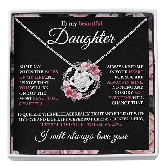 To My Daughter Necklace From Dad, Mother Daughter Love Knot Necklace For Women, Birthday Ideas #298, White Love Knot Necklace