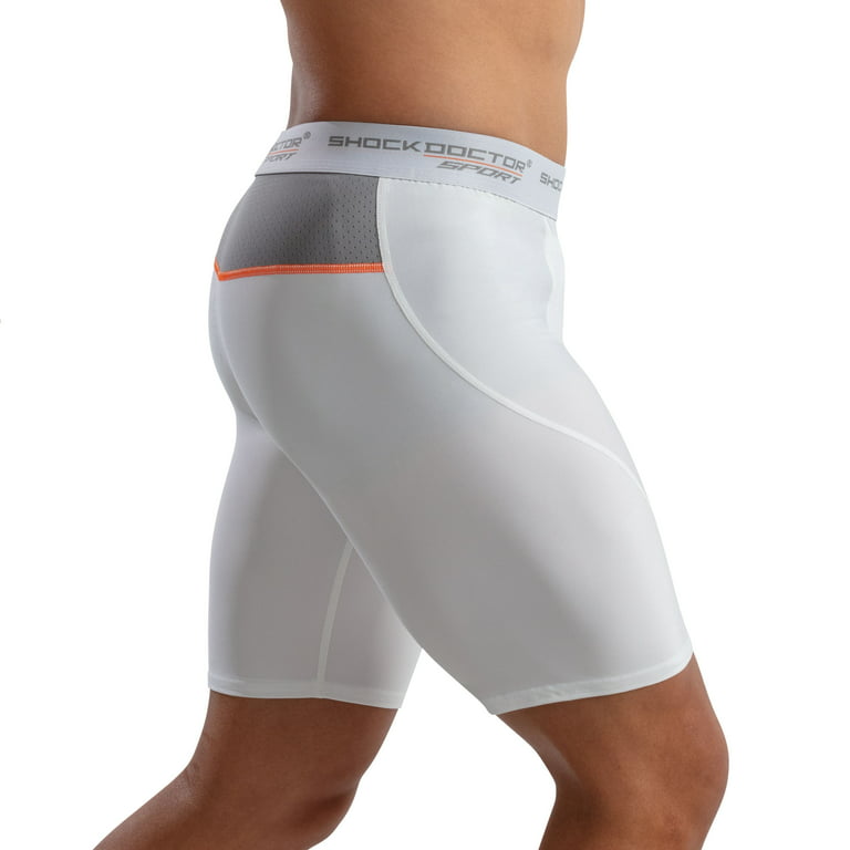 Shock Doctor Sport Compression Athletic Short with Pocket, White, Adult  Small 
