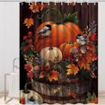 thumbnail image 4 of Cortinas de ducha de calabaza de Acción de Gracias de otoño para baño, juego de cortinas de ducha impermeables de color naranja con diseño de pájaro otoñal y 12 ganchos, 4 of 5
