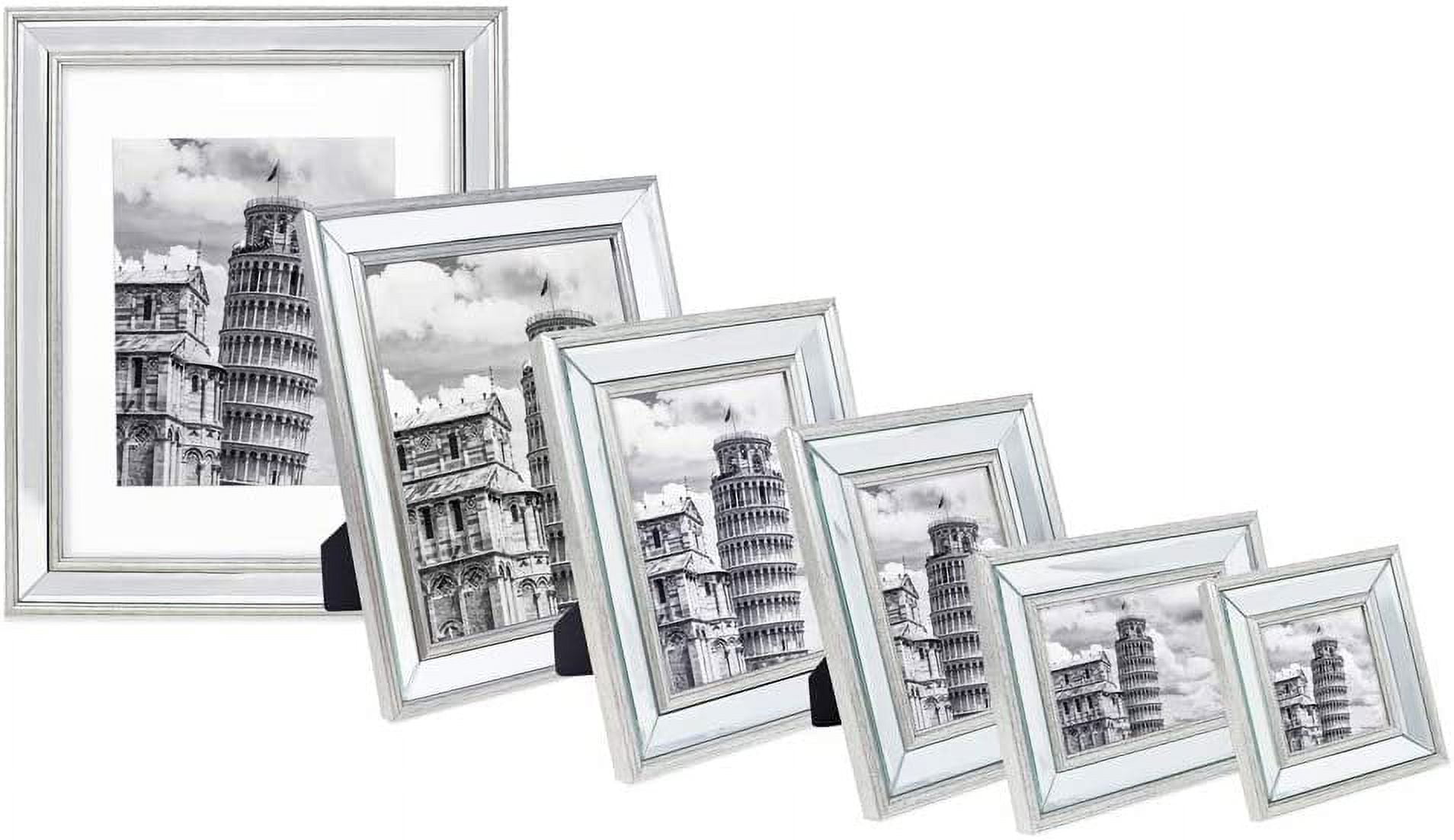 Isaac Jacobs 8x10 Silver Beveled Mirror Picture Frame - Classic Mirrored Frame with Slight Slanted Angle Made for Wall Dcor Display, Tabletop, Photo Gallery and Wall Art 8x10, Silver