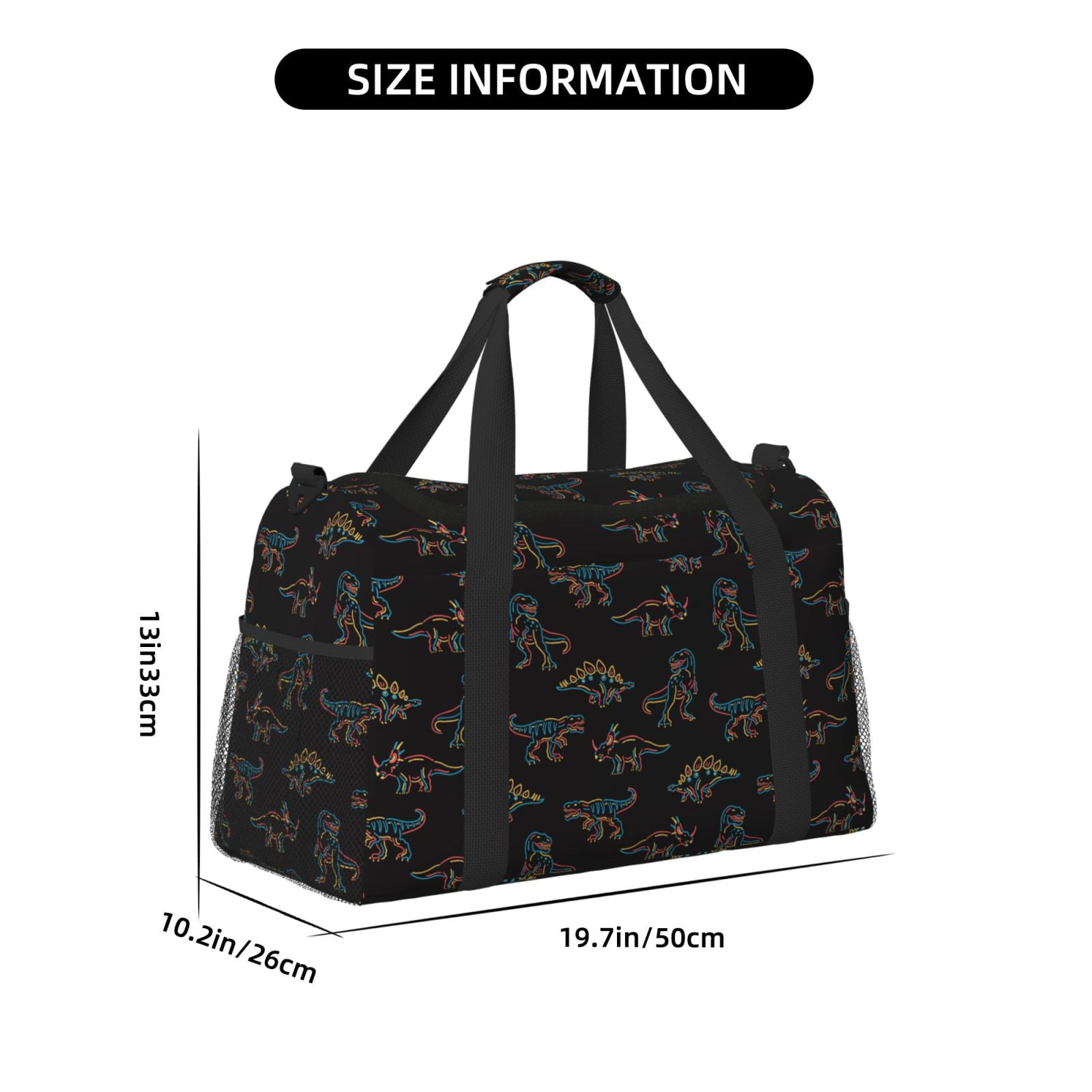 Kuqiui Neon Dinosaur Print Foldable Travel Duffel Bag Tote Carry on Luggage Bag Personal item Sports Gym Bag Water Resistant Weekender Overnight Bags for Women and Men