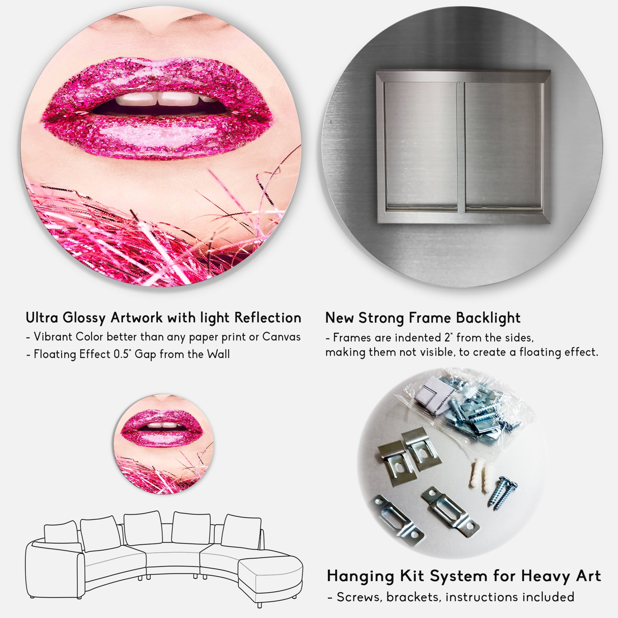 Designart 'Close-Up Of Golden Female Lips II' Modern Circle Metal Wall Art 36x36 - Disc of 36
