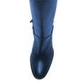 thumbnail image 4 of FSJ Women Round Toe Knee High Boots Side Zipper Pull on Chunky High Heels Comfortable Daily Walking Boots Size 4 Blue, 4 of 4