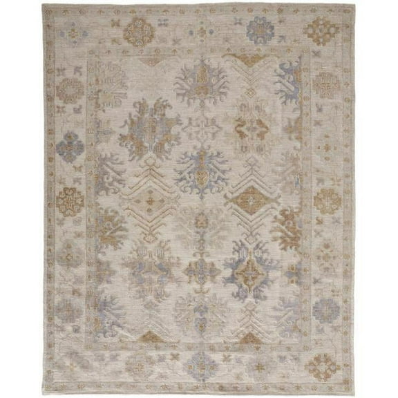 HomeRoots 514965 8 x 10 ft. Ivory Tan & Blue Floral Hand Knotted Stain Resistant Rectangle Area Rug