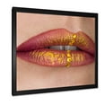 thumbnail image 2 of Designart 'Woman Lips Close-Up With Red Lipstick, Gold Paint' Modern Framed Art Print, 2 of 4