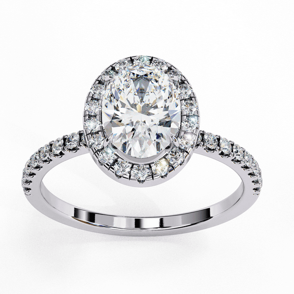 1.09 CT Oval Diamond Halo With Pave Set Engagement Ring, Lab Grown Diamond Wedding Ring, Engagement Anniversary Proposal Ring For Bridal