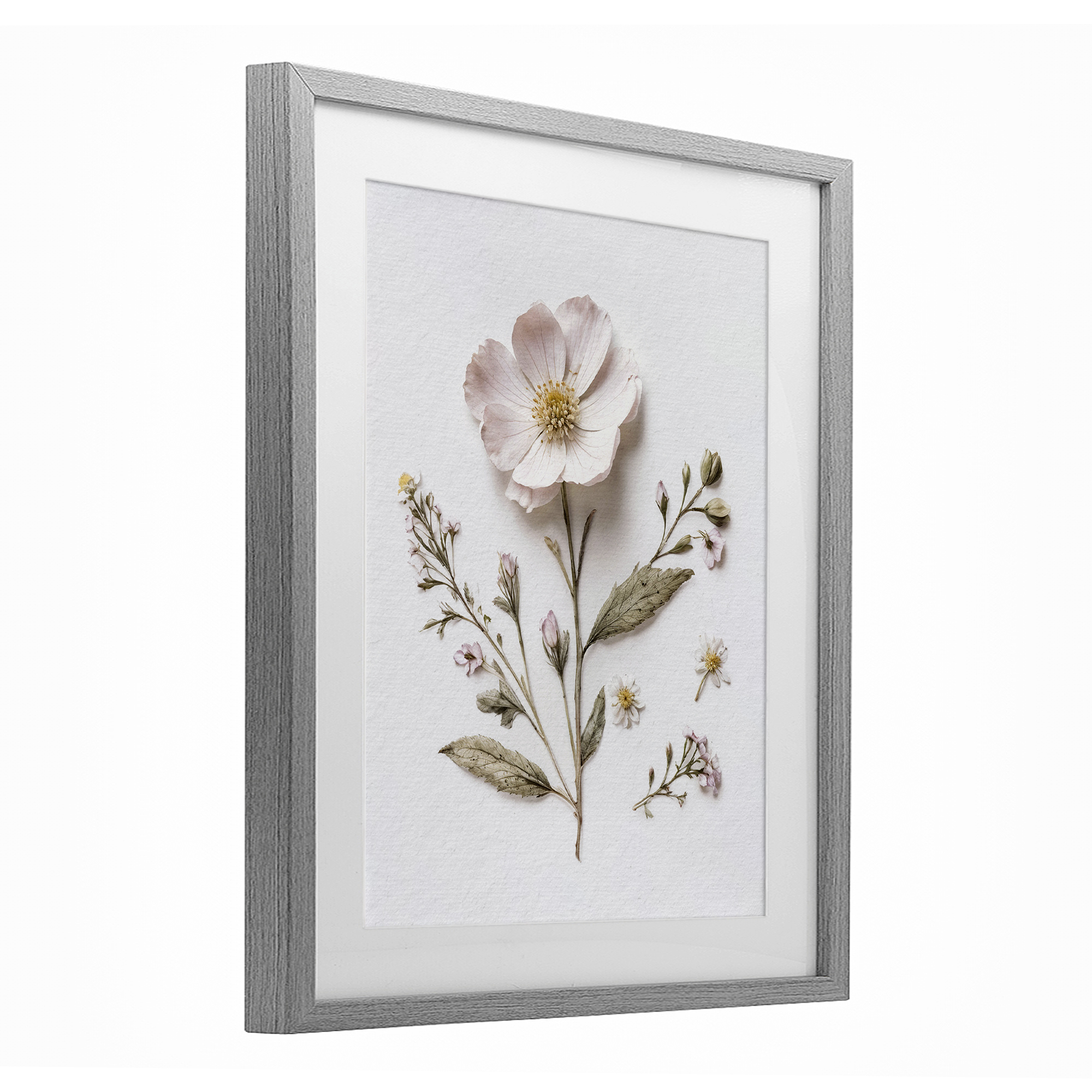 Pressed Wild Flowers Gray Framed Print Under Glass, design by Lettered and Lined