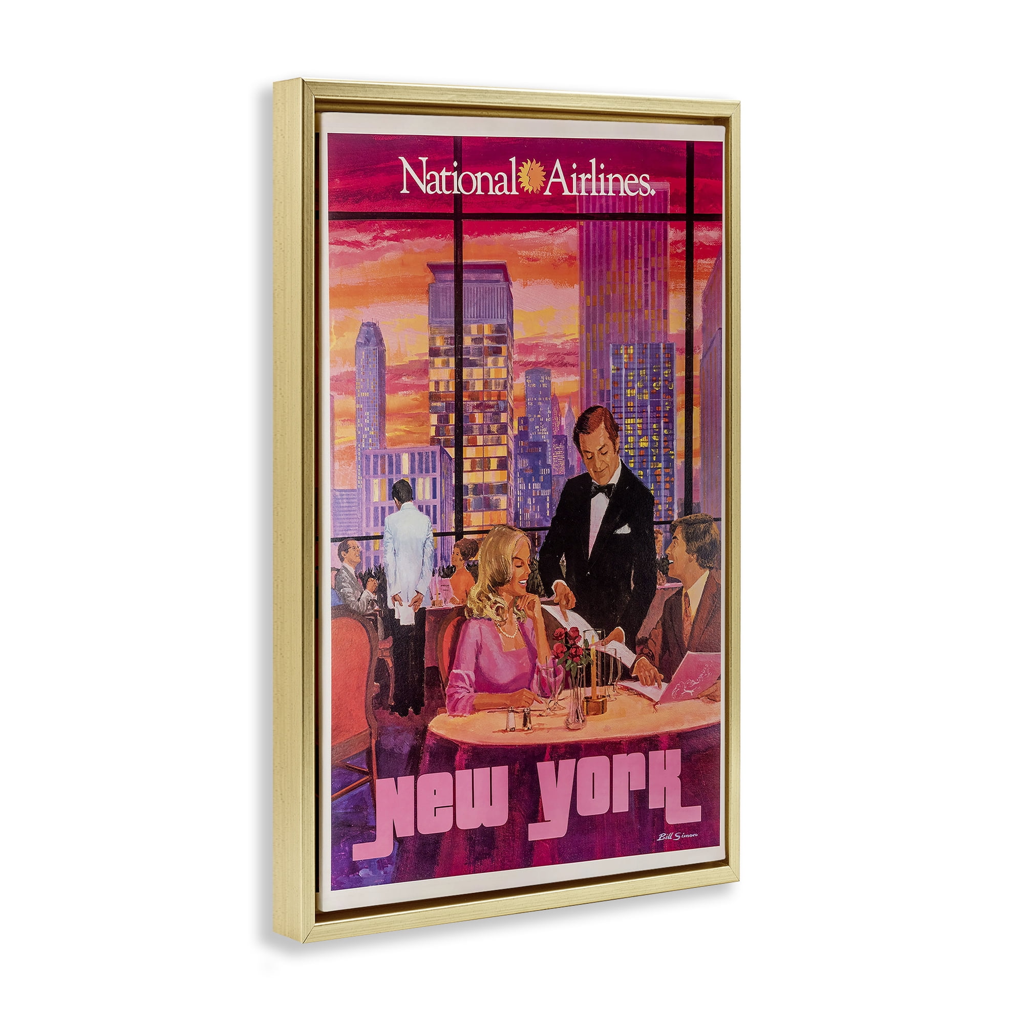 Stupell Industries Vintage New York Dining Gold Framed Floater Canvas Wall Art, design by Vintage Posters