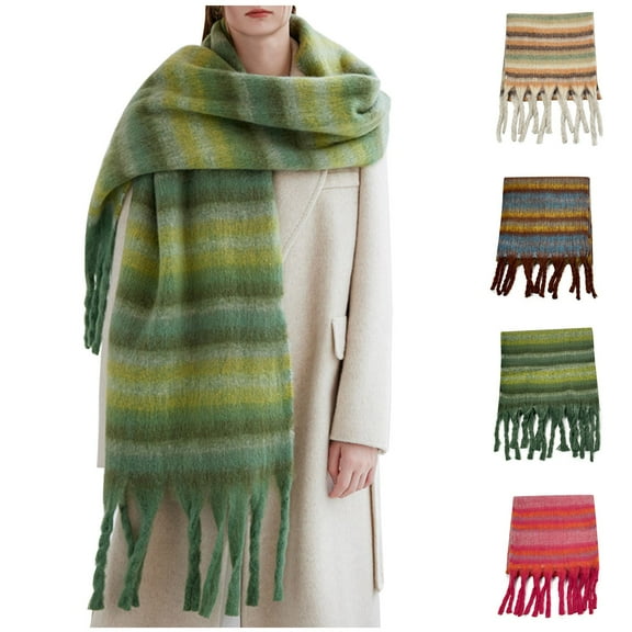 qolati Winter Scarf for Women Cold Weather Shawl Wool BlendsFeel Tassel Plaid Large Oversized Long Scarves Wraps 86.61"x16.54"