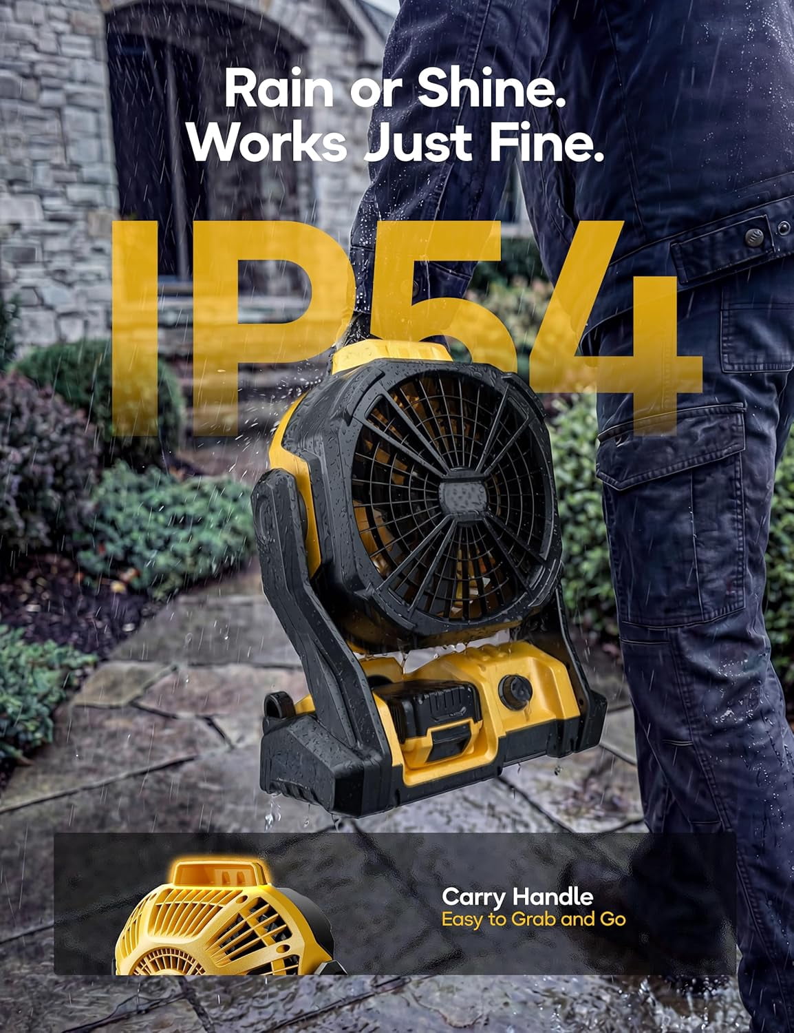 Battery Operated Fan, for DEWALT 20V Max Battery, Camping Fan Cordless, Option for Corded, with LED Lights, Variable Speed, Hook for Hanging, for Jobsite(Battery Not Included)