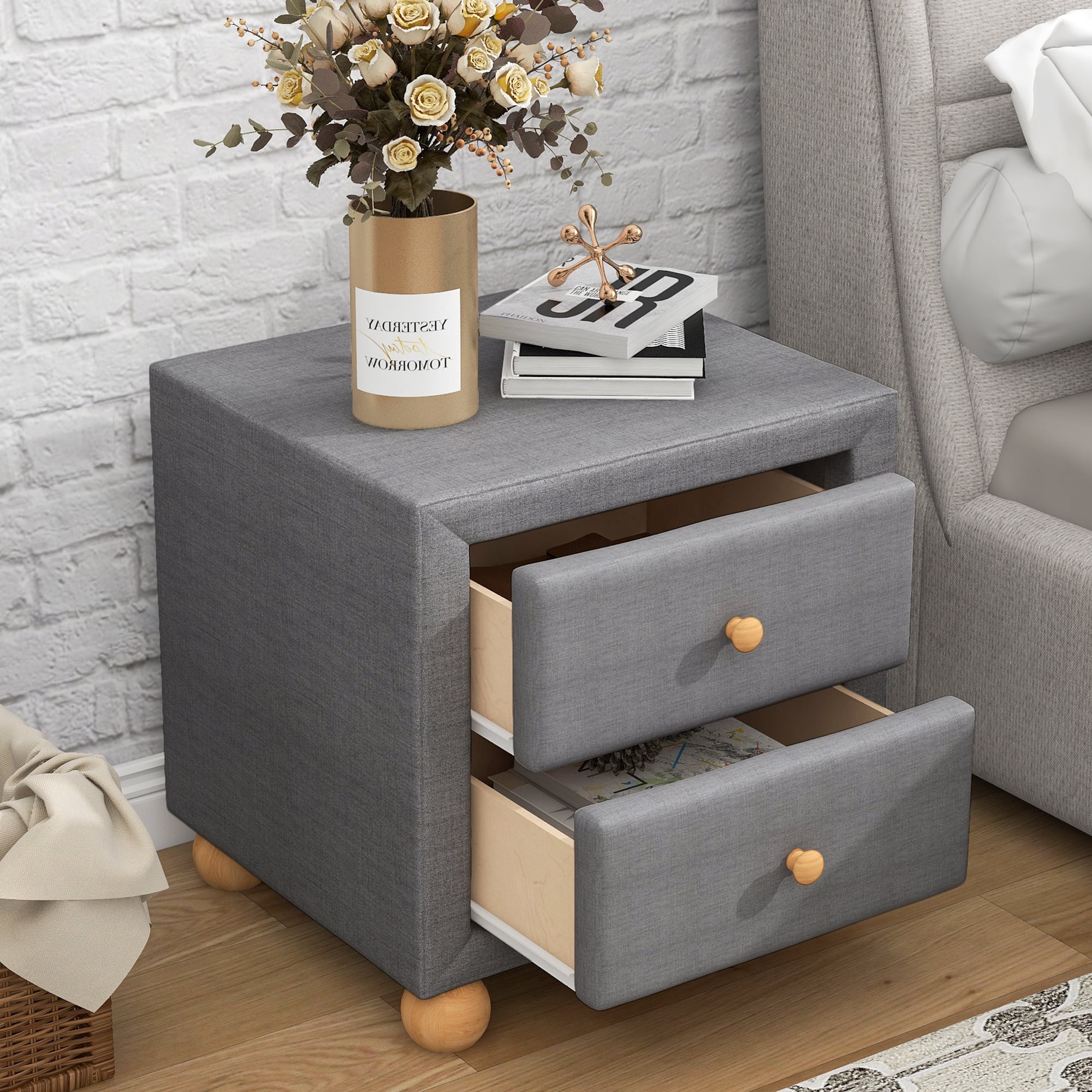CLEARANCE! Modern Upholstered Storage Nightstand with 2 Drawers,Natural