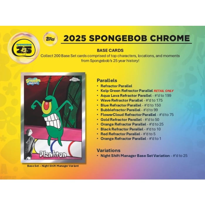Topps 2025 SpongeBob Chrome 25th Anniversary 7-Pack Blaster Box -  Walmart.com