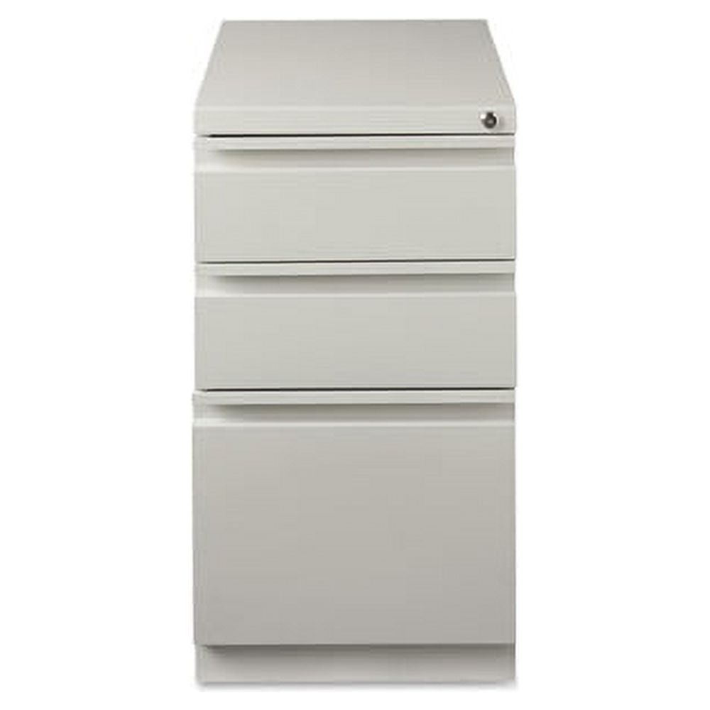 Lorell Mobile File Pedestal - 3-Drawer 15" x 22.9" x 27.8" - 3 x Drawer(s) for Box, File - Letter - Ball-bearing Suspension, Security Lock, Recessed Handle - Light Gray - Steel - Recycled - image 4 of 7