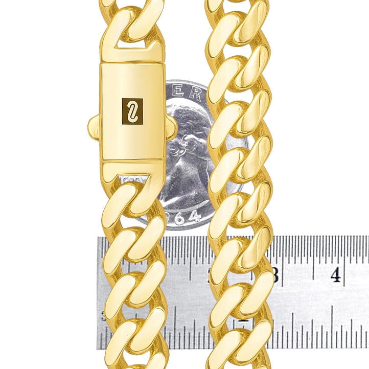 Nuragold 10k Real Yellow Gold Royal Monaco 11mm Miami Cuban Link Necklace (16"-30") Italian Jewelry for Men & Women