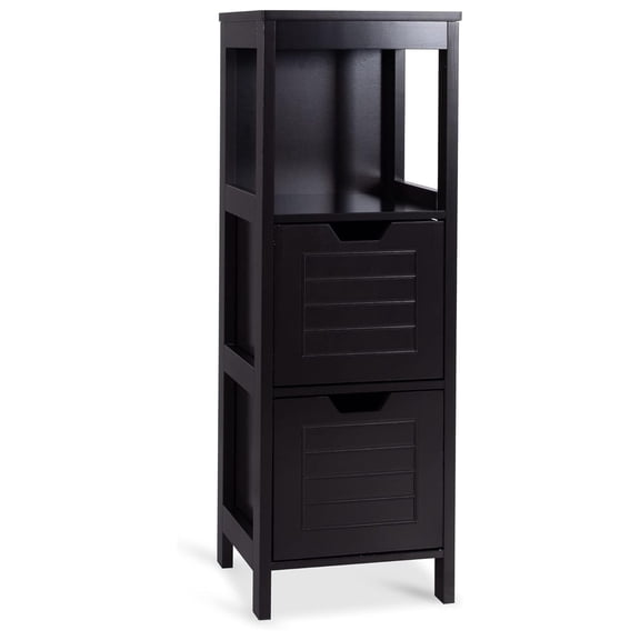 Bathroom Floor Cabinet, Wooden Side Storage Cabinet with Two Removable Drawers for Flexible Storing, Suitable for Bathroom, Living Room, 12 x 12 x 35 inches (Espresso)