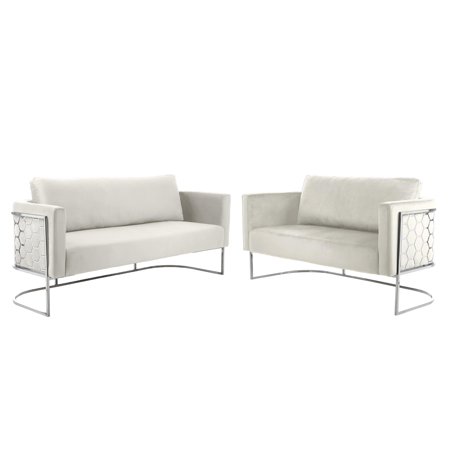 Glam Chrome & Cream Velvet Sofa Set 2Pcs CASA Meridian Contemporary