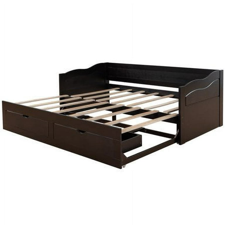 Churanty Twin to King Wooden Daybed with Twin Size Trundle Bed and Two  Storage Drawers, Extendable Bed Frame, Sofa Bed for Bedroom Living Room