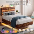 thumbnail image 4 of Galnfu Floating Twin Size Bed Frame with LED Light and USB Port Charging Station, Platform Bed with Wooden Storage Headboard, Sturdy Steel Slats,Easy to Assemble, Vintage Brown, 4 of 9