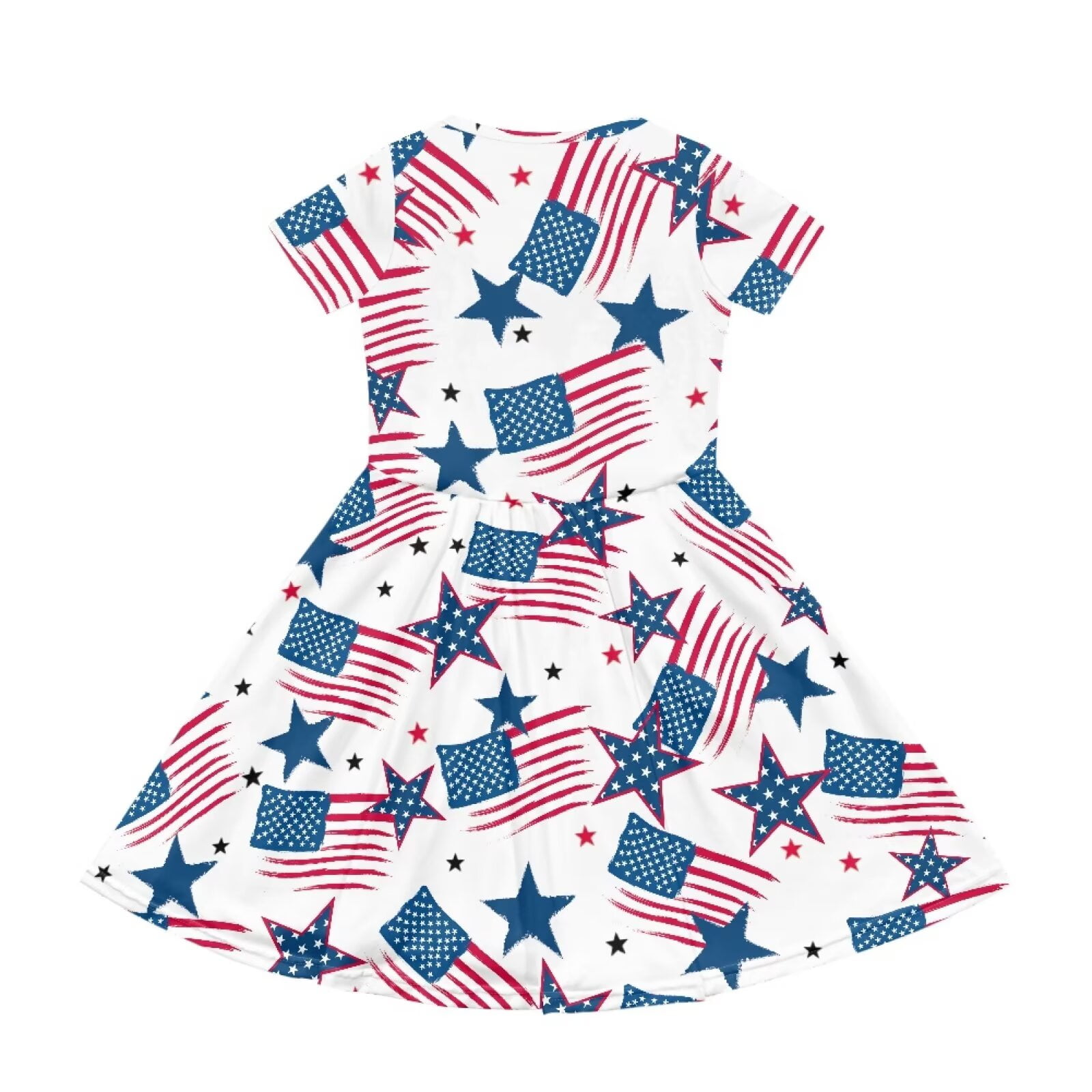 Uourmeti American Flag Patriot Kids Short Sleeve Dresses Summer Soft Crew Neck Swing Dress Independence Day Casual Knee Length A-Line Dresses with Pockets for Toddlers Teens Girls
